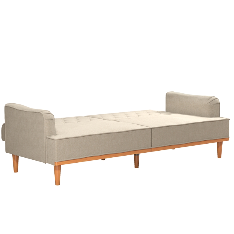 Pemberly Row Vintage Convertible Sofa Bed Futon in Tan Linen