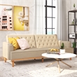 Pemberly Row Vintage Convertible Sofa Bed Futon in Tan Linen