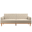 Pemberly Row Vintage Convertible Sofa Bed Futon in Tan Linen