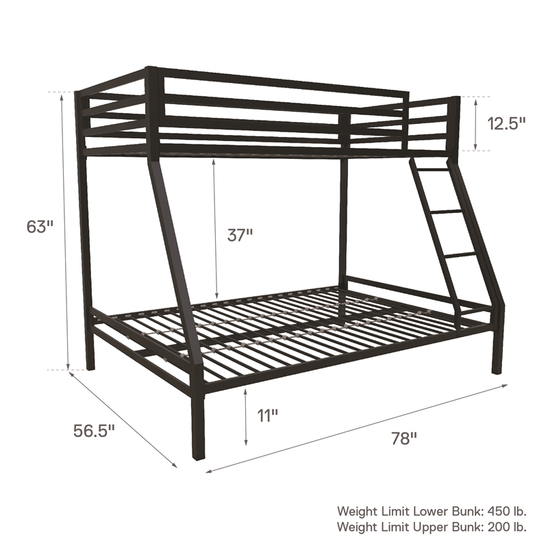 Pemberly Row Contemporary Twin over Full Metal Bunk Bed in Black