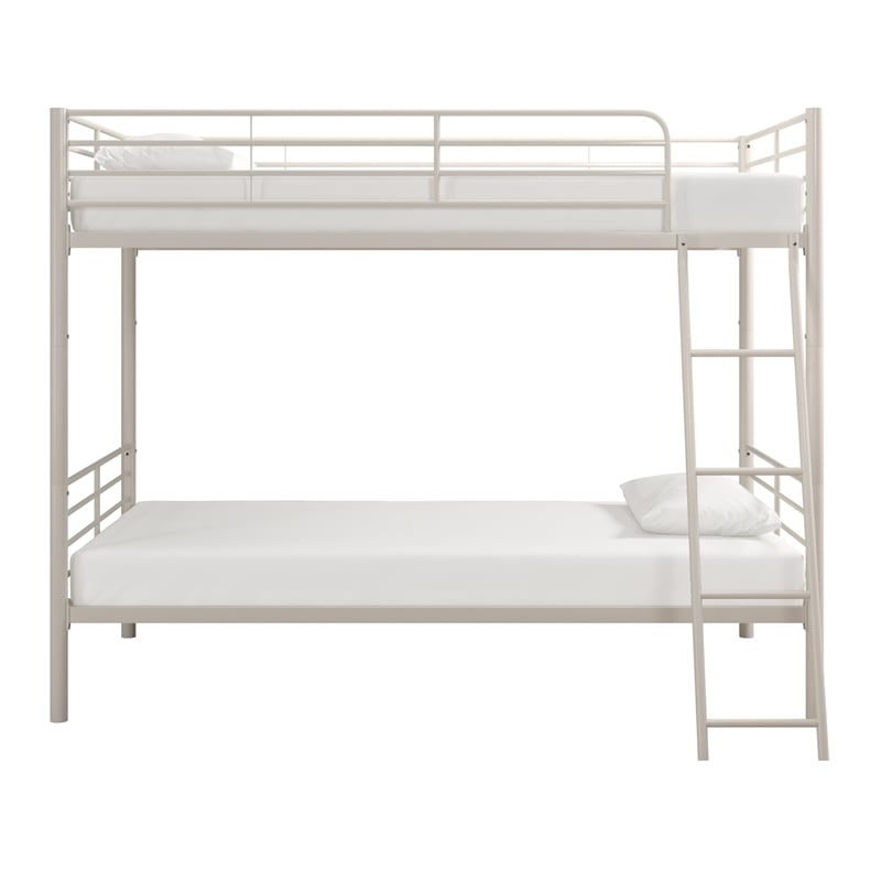 Pemberly Row Convertible Twin over Twin Metal Bunk Bed in Off White