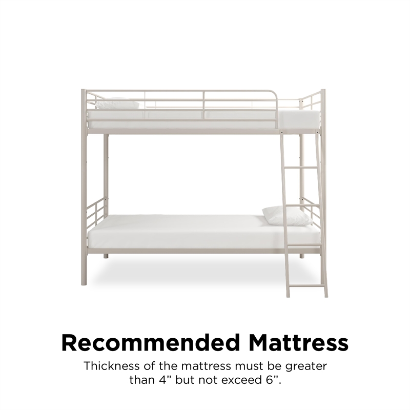 Pemberly Row Convertible Twin over Twin Metal Bunk Bed in Off White