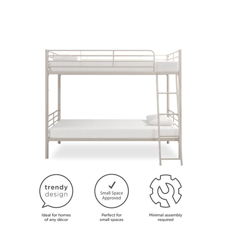 Pemberly Row Convertible Twin over Twin Metal Bunk Bed in Off White