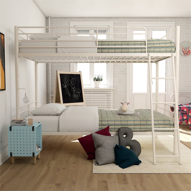 Pemberly Row Convertible Twin over Twin Metal Bunk Bed in Off White