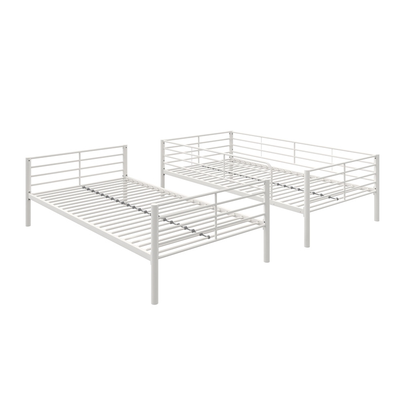 Pemberly Row Convertible Twin over Twin Metal Bunk Bed in Off White
