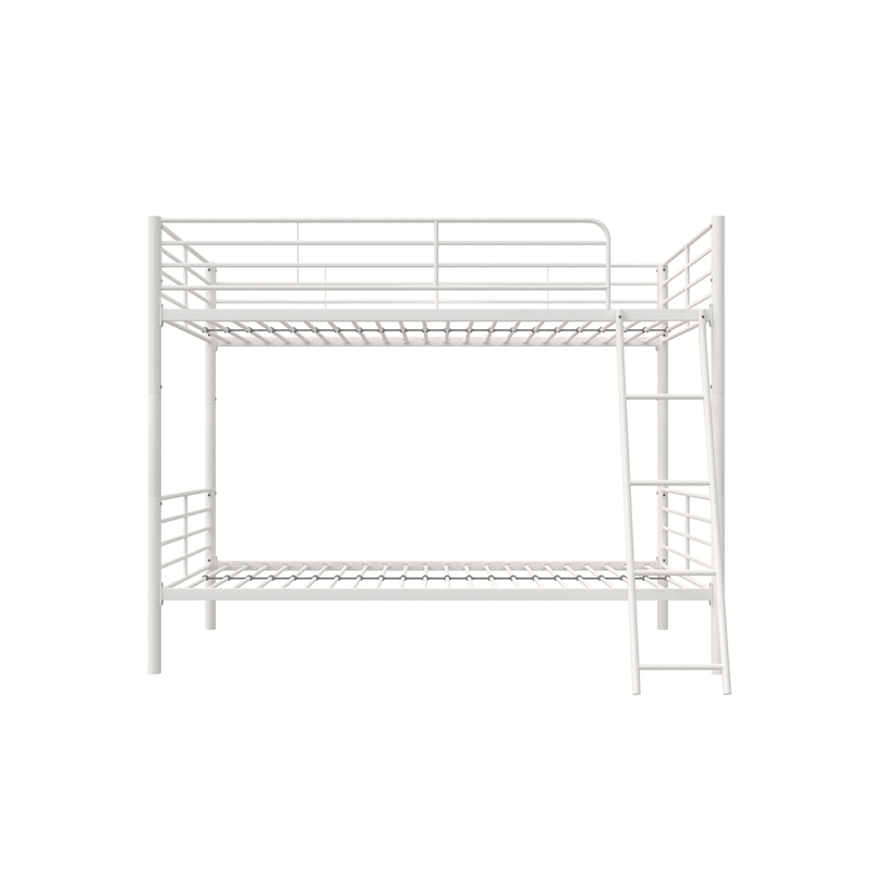 Pemberly Row Convertible Twin over Twin Metal Bunk Bed in Off White