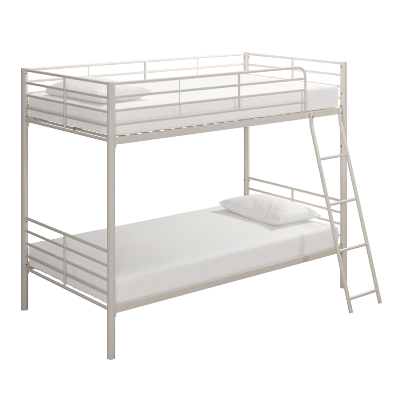 Pemberly Row Convertible Twin over Twin Metal Bunk Bed in Off White