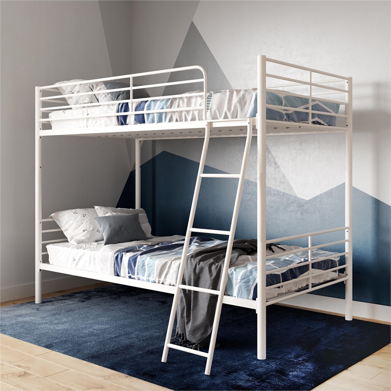 Pemberly Row Convertible Twin over Twin Metal Bunk Bed in Off White