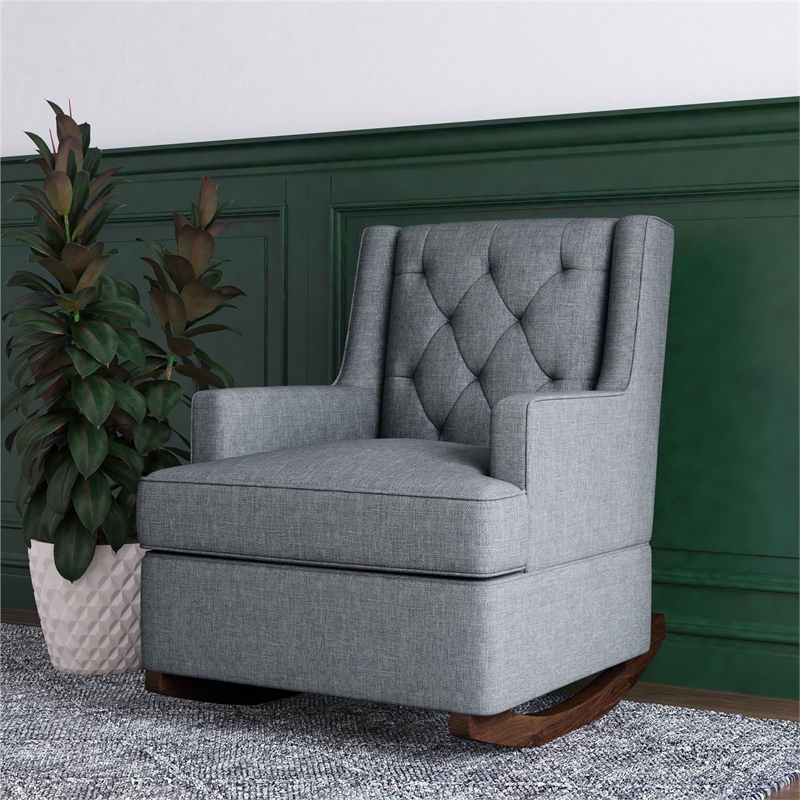 Pemberly Row Transitional Wingback Nursery Rocker Chair in Gray