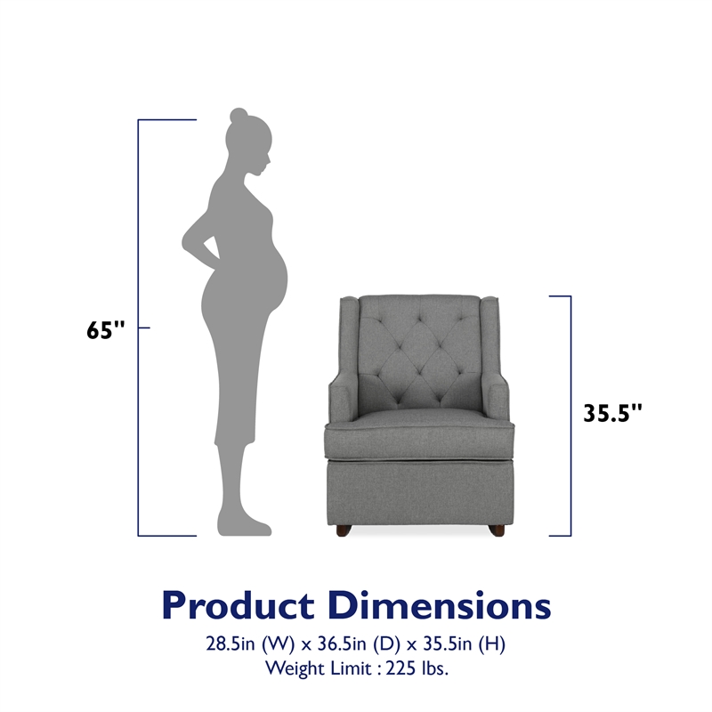 Pemberly Row Transitional Wingback Nursery Rocker Chair in Gray