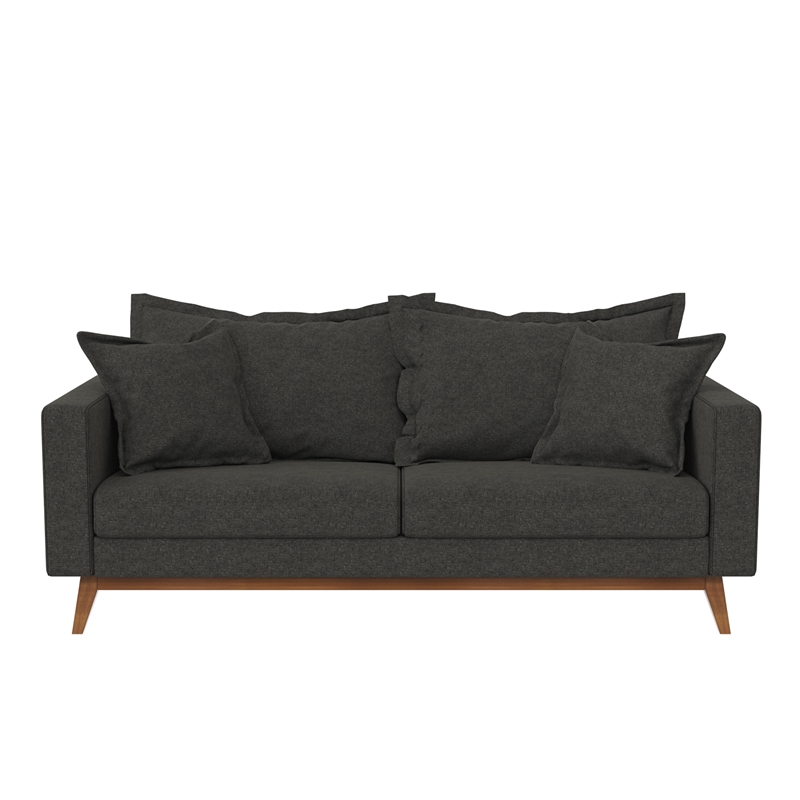 Pemberly Row Contemporary Pillowback Wood Stretcher Sofa Gray Linen