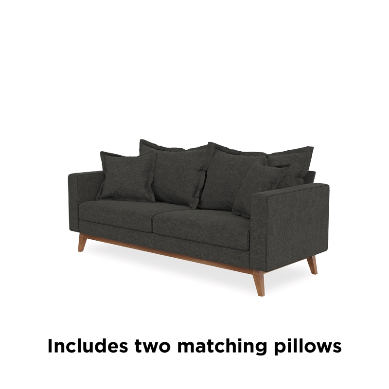 Pemberly Row Contemporary Pillowback Wood Stretcher Sofa Gray Linen