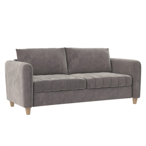 Pemberly Row Contemporary Channel Tufted Sofa in Light Gray Velvet