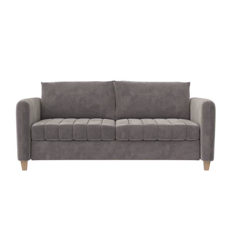 Pemberly Row Contemporary Channel Tufted Sofa in Light Gray Velvet