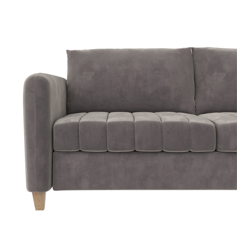 Pemberly Row Contemporary Channel Tufted Sofa in Light Gray Velvet