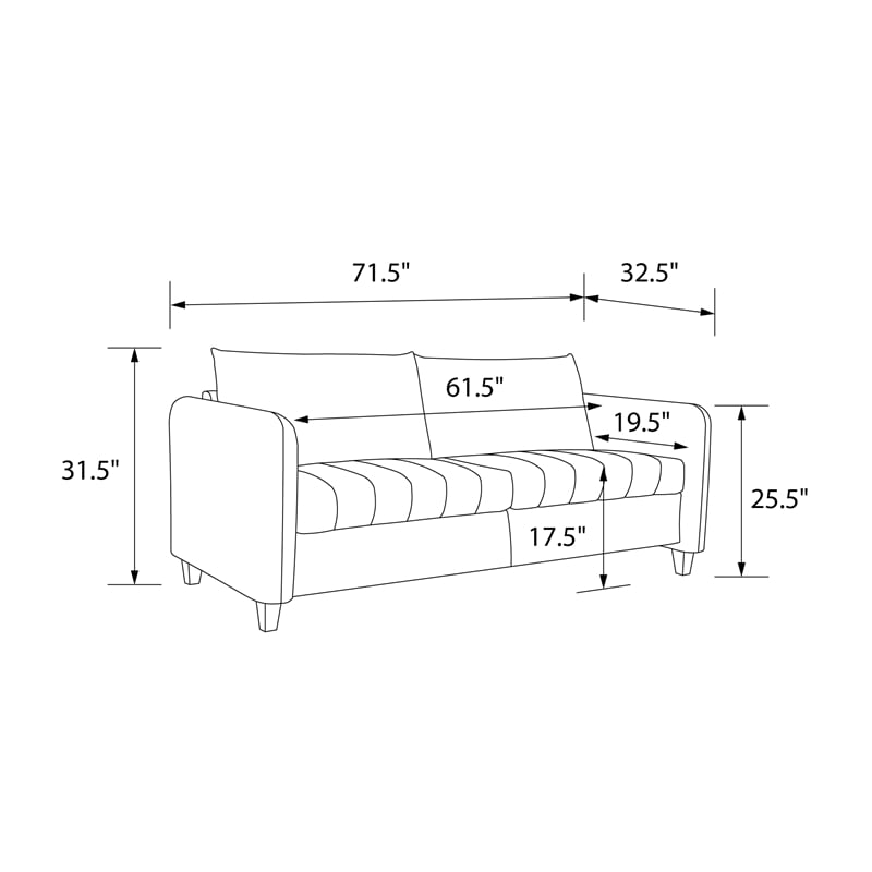Pemberly Row Contemporary Channel Tufted Sofa in Light Gray Velvet