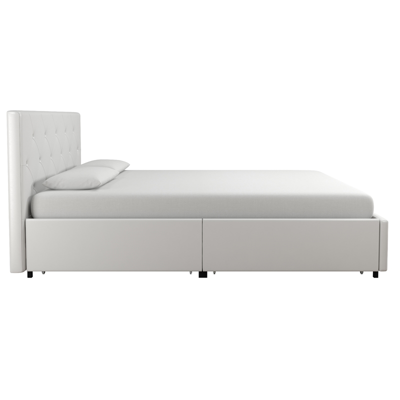 Pemberly Row White Faux Leather Upholstered Full Bed with Storage