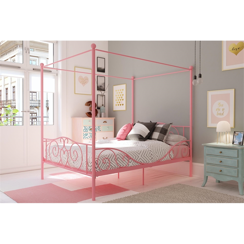 Pemberly Row Modern / Contemporary Full Metal Bed in Pink Finish