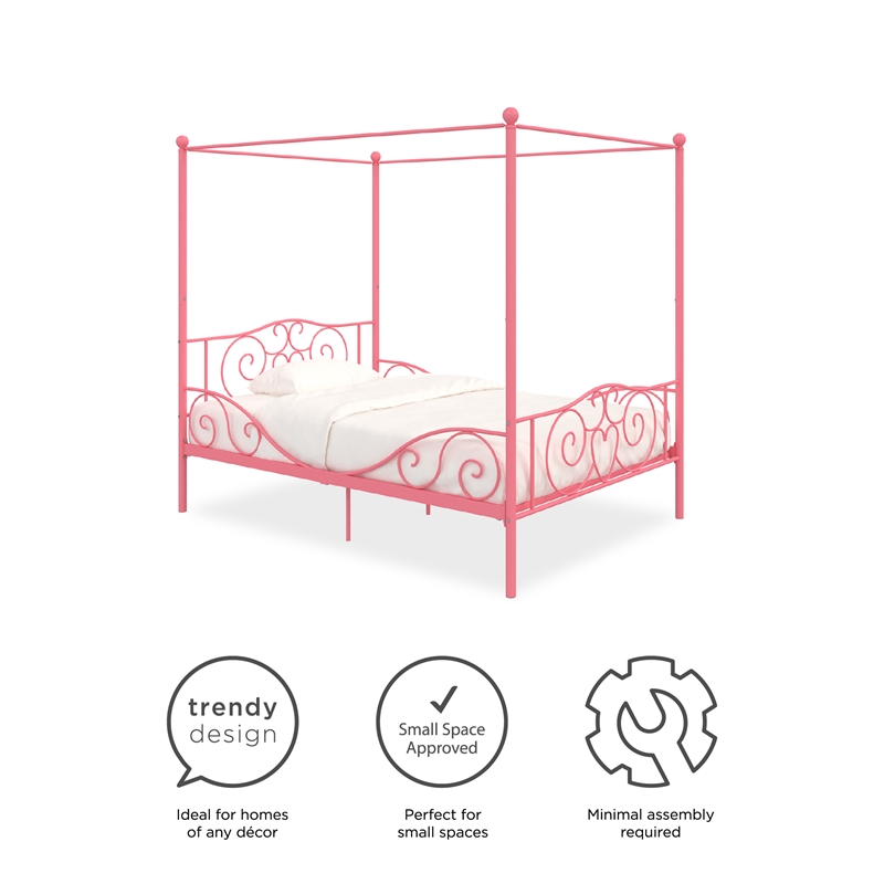 Pemberly Row Modern / Contemporary Full Metal Bed in Pink Finish