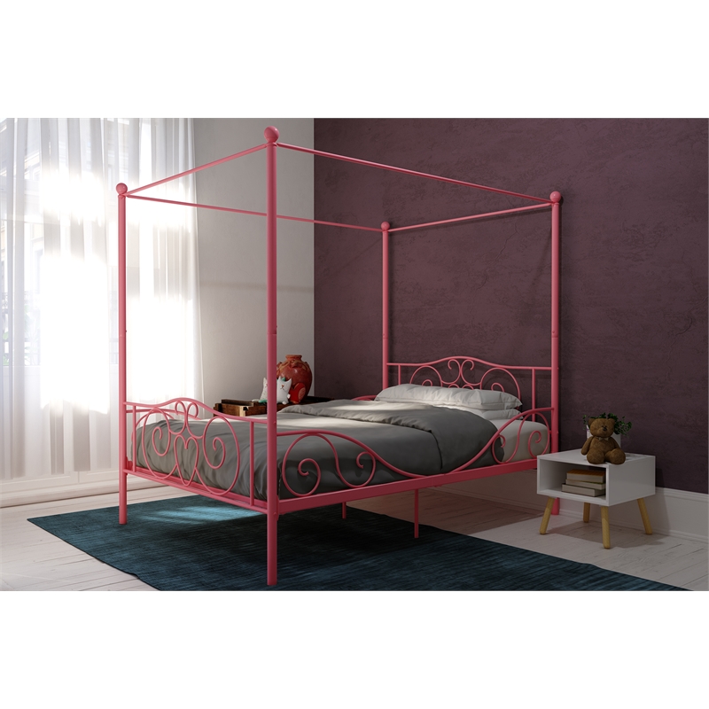 Pemberly Row Modern / Contemporary Full Metal Bed in Pink Finish