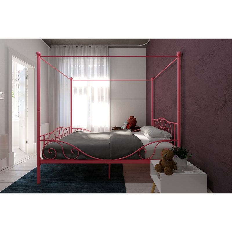 Pemberly Row Modern / Contemporary Full Metal Bed in Pink Finish