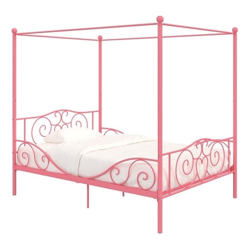 Pemberly Row Modern / Contemporary Full Metal Bed in Pink Finish