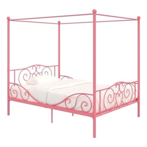 pemberly row modern / contemporary full metal bed in pink finish