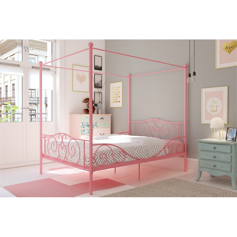 Pemberly Row Modern / Contemporary Full Metal Bed in Pink Finish