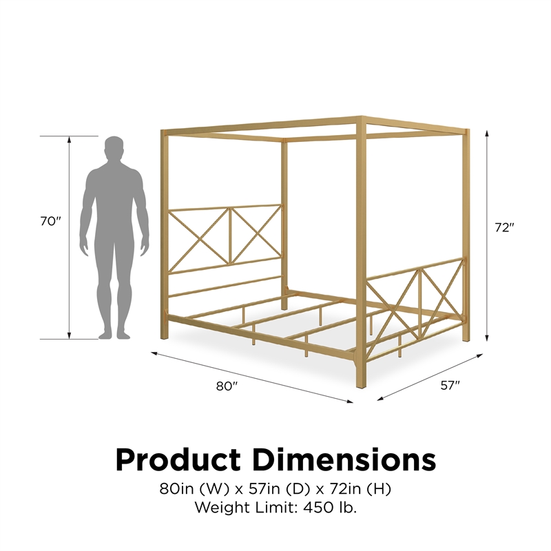 Pemberly Row Modern / Contemporary Canopy Bed - Full in Gold