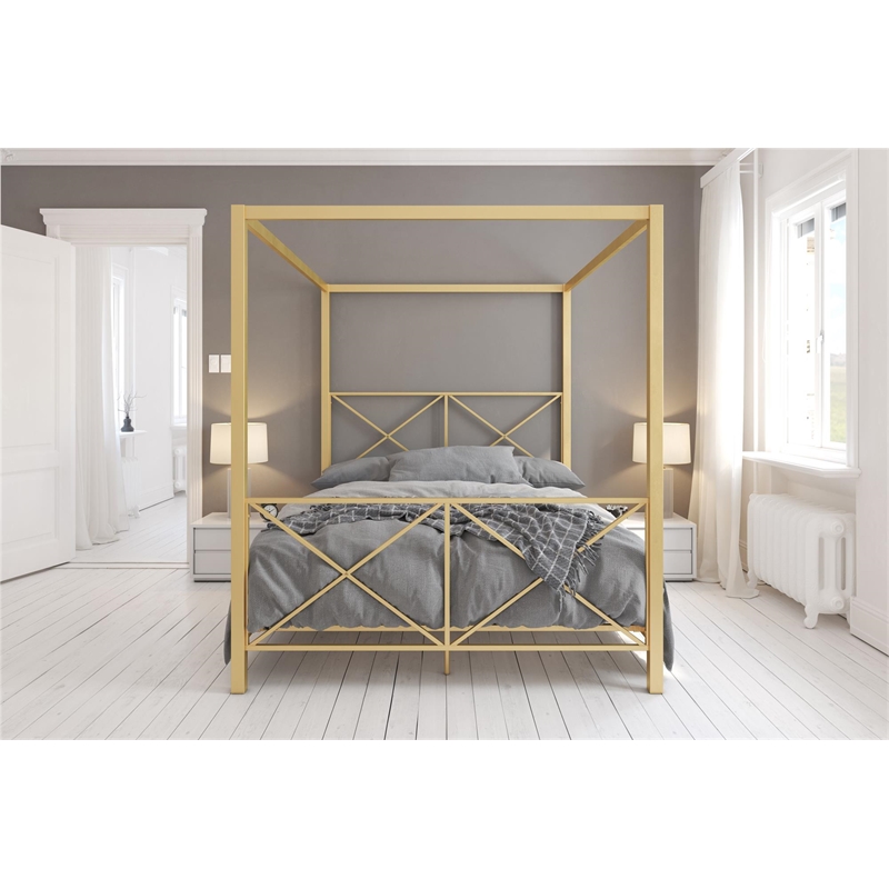 Pemberly Row Modern / Contemporary Canopy Bed - Full in Gold