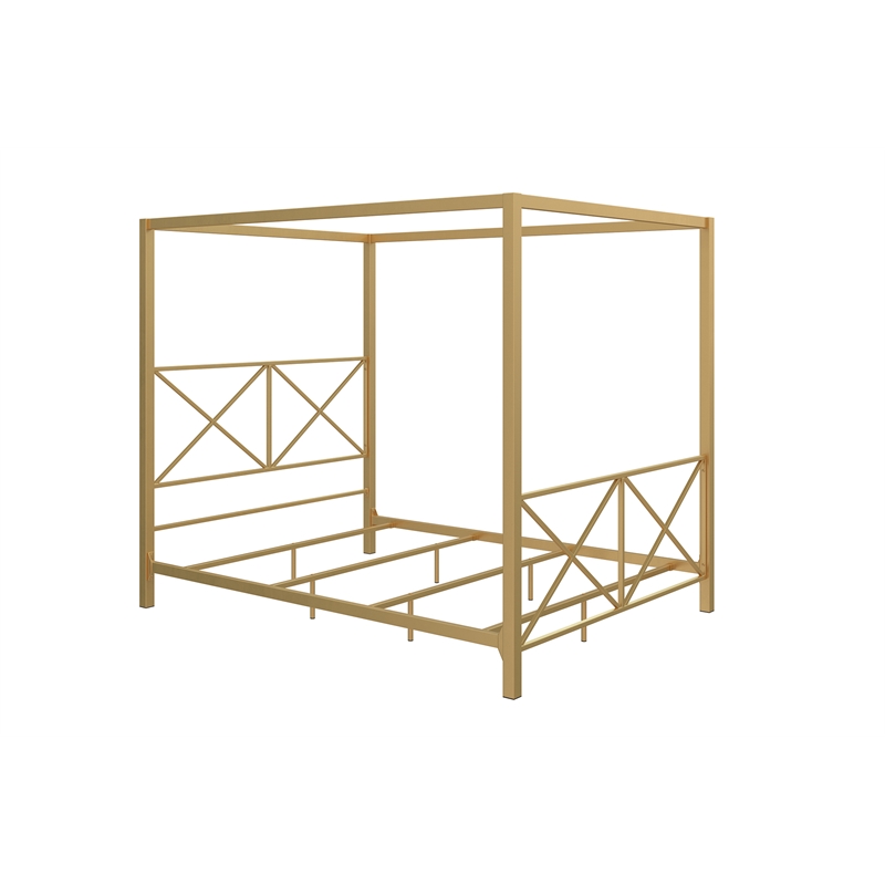 Pemberly Row Modern / Contemporary Canopy Bed - Full in Gold