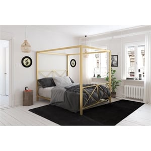 Pemberly Row Modern / Contemporary Canopy Bed - Full in Gold