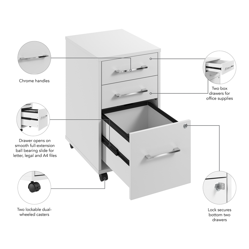 Pemberly Row 3 Drawer Mobile File Cabinet in White - Engineered Wood