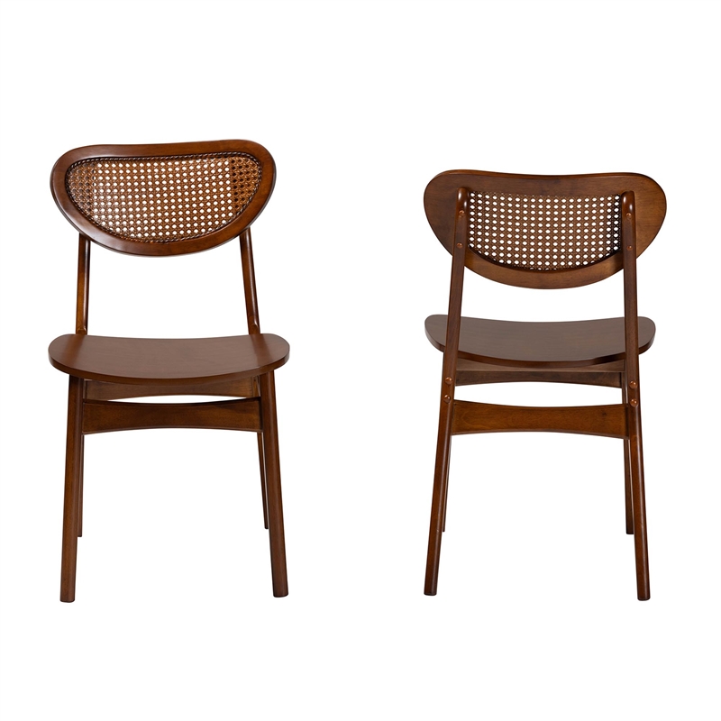 Pemberly Row Walnut Brown Wood and Rattan 2-Piece Dining Chair Set