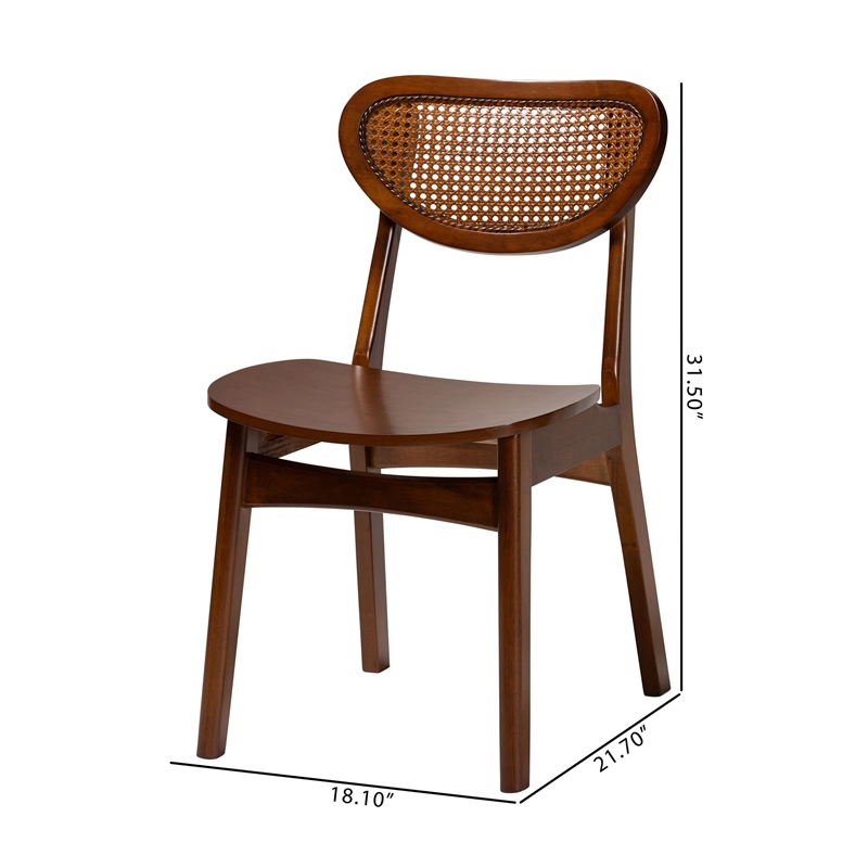 Pemberly Row Walnut Brown Wood and Rattan 2-Piece Dining Chair Set