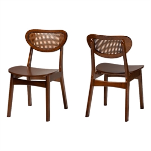 Pemberly Row Walnut Brown Wood and Rattan 2-Piece Dining Chair Set