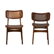 Pemberly Row Walnut Brown Wood and Rattan 2-Piece Dining Chair Set
