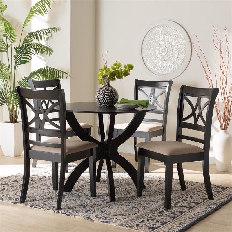 Pemberly Row 5-Piece Fabric/Wood Dining Set in Beige/Dark Brown