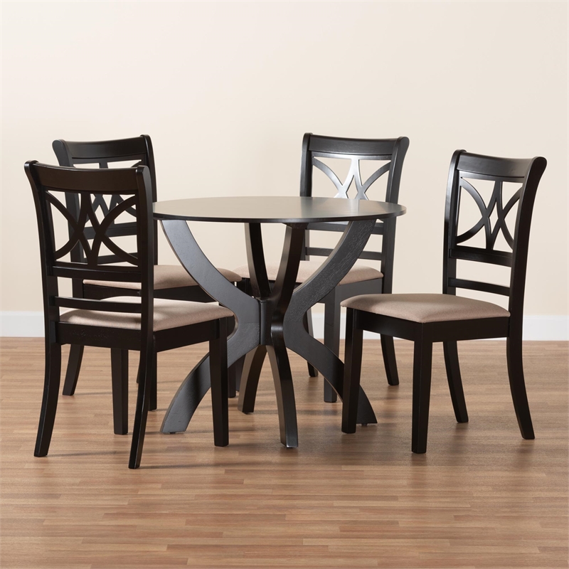 Pemberly Row 5-Piece Fabric/Wood Dining Set in Beige/Dark Brown