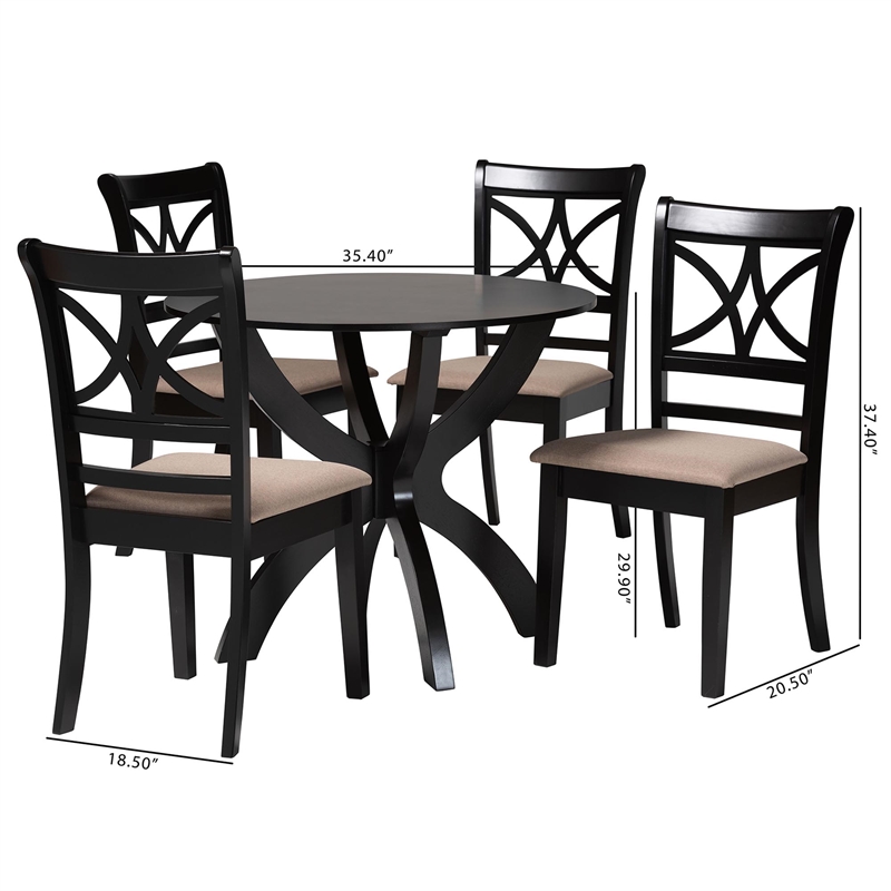 Pemberly Row 5-Piece Fabric/Wood Dining Set in Beige/Dark Brown