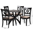Pemberly Row 5-Piece Fabric/Wood Dining Set in Beige/Dark Brown