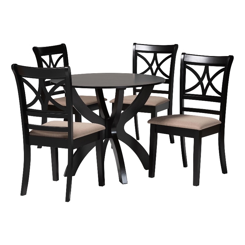 Pemberly Row 5-Piece Fabric/Wood Dining Set in Beige/Dark Brown