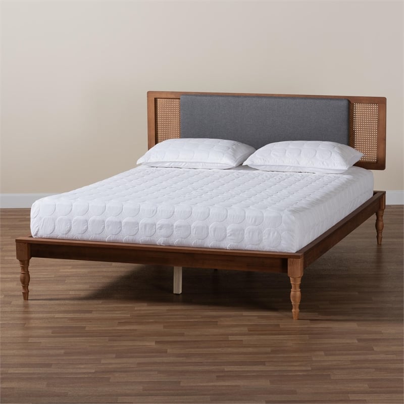 Pemberly Row Fabric/Wood Queen Size Platform Bed in Dark Gray/Brown