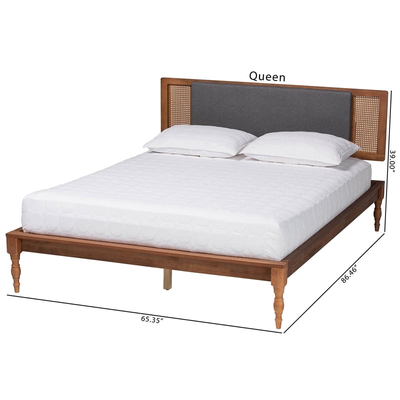 Pemberly Row Fabric/Wood Queen Size Platform Bed in Dark Gray/Brown
