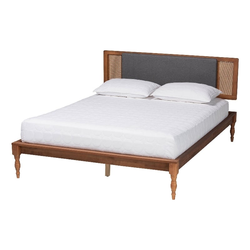 Pemberly Row Fabric/Wood Queen Size Platform Bed in Dark Gray/Brown