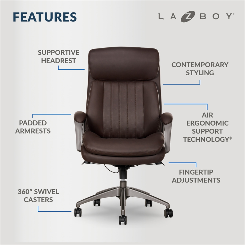 Pemberly Row Modern Faux Leather Executive Office Chair in Brown