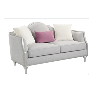 Pemberly Row Contemporary Fabric Loveseat with 3 Pillows in Beige