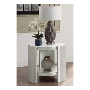 Pemberly Row Wood End Table with Shelf in Champagne/Sintered Stone