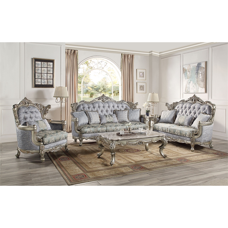 Pemberly Row Marble & Wood Coffee Table in Natural/Antique Bronze