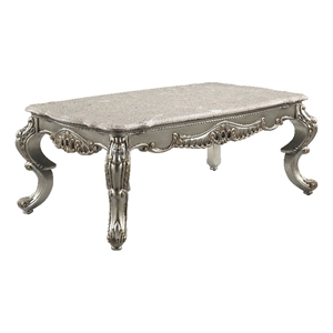 Pemberly Row Marble & Wood Coffee Table in Natural/Antique Bronze